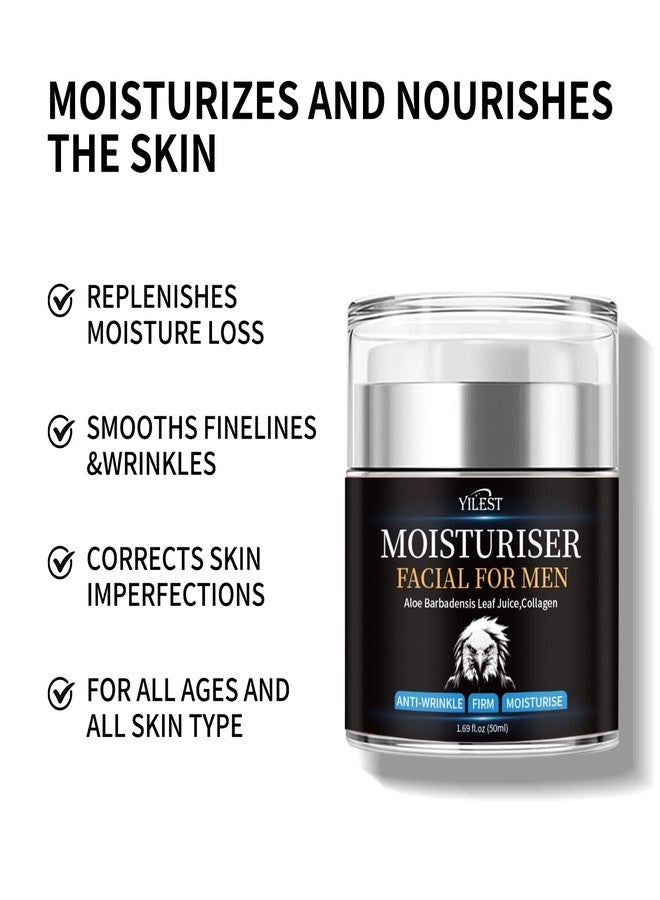 YILEST Men's Anti-Wrinkle Firming Face Moisturizer, Lightweight Daily Hydrating Cream with Aloe & Collagen, Reduces Fine Lines, Nourishes All Skin Types, 1.69 Fl Oz - Image 2